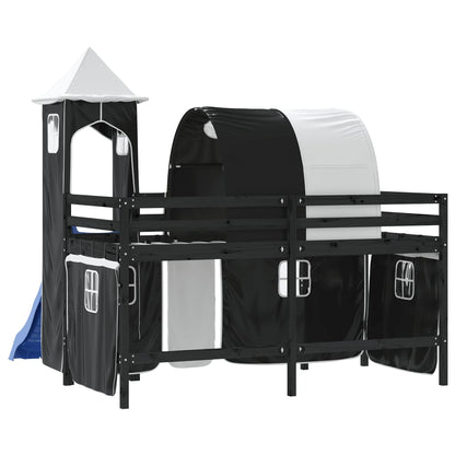 Letto a Soppalco con Torre Bambini Bianco e Nero 80x200cm Pino - homemem39