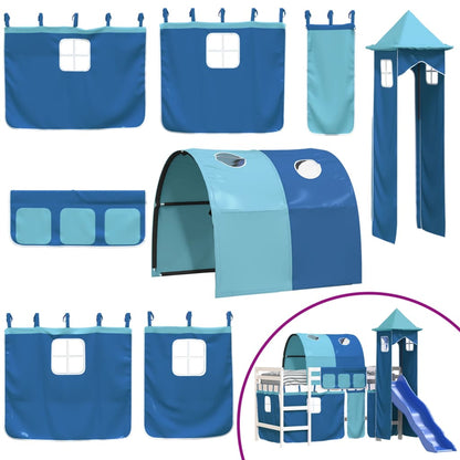 Letto a Soppalco con Torre Bambini Blu 90x190cm Massello Pino