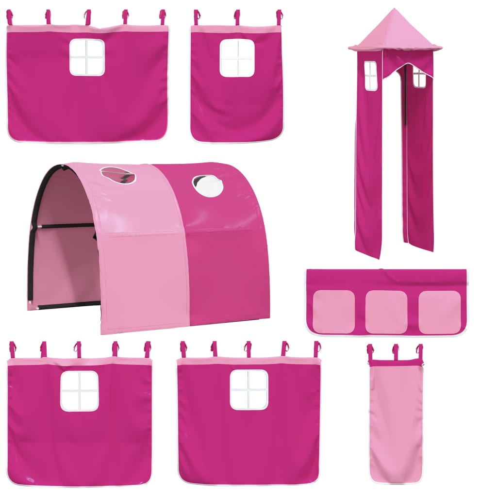Letto a Soppalco con Torre Bambini Rosa 90x190cm Massello Pino