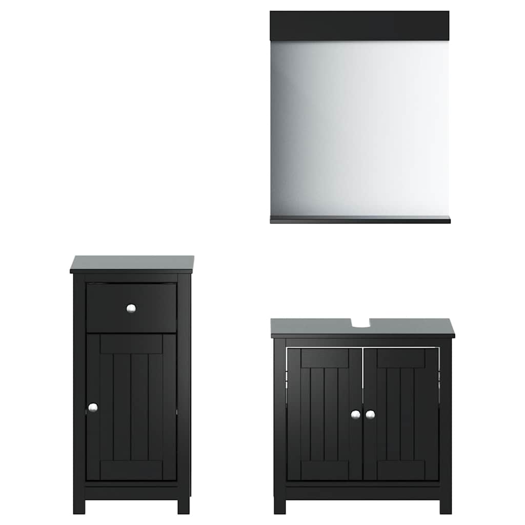 Set Mobili da Bagno 3 pz BERG Nero in Legno Massello di Pino | homemem39