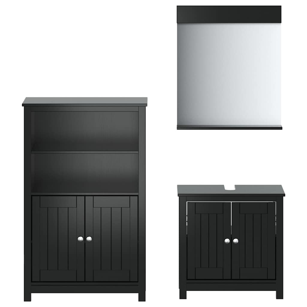 Set Mobili da Bagno 3 pz BERG Nero in Legno Massello di Pino | homemem39