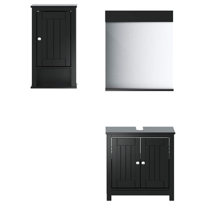 Set Mobili da Bagno 3 pz BERG Nero in Legno Massello di Pino | homemem39
