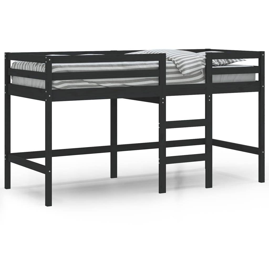 Letto Soppalco con Scala Bambini Nero 80x200cm Massello Pino - homemem39