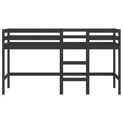 Letto Soppalco con Scala Bambini Nero 80x200cm Massello Pino - homemem39