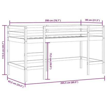 Letto Soppalco con Scala Bambini 80x200cm Massello Pino | homemem39