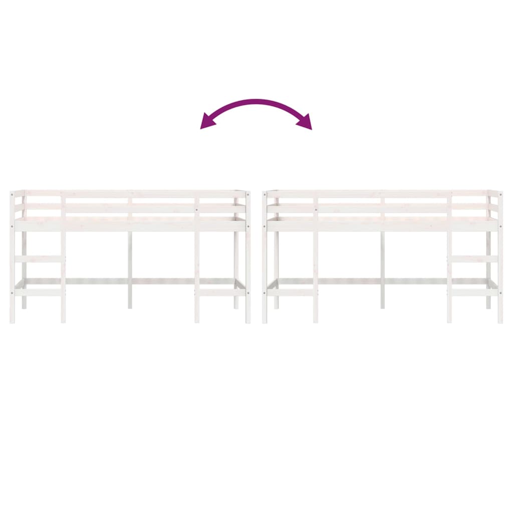 Letto Soppalco con Scala Bambini Bianco 80x200cm Massello Pino