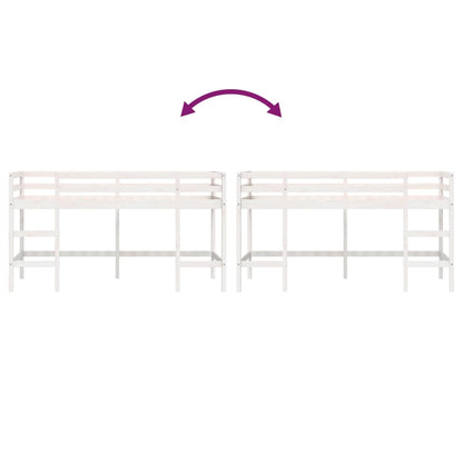 Letto Soppalco con Scala Bambini Bianco 80x200cm Massello Pino