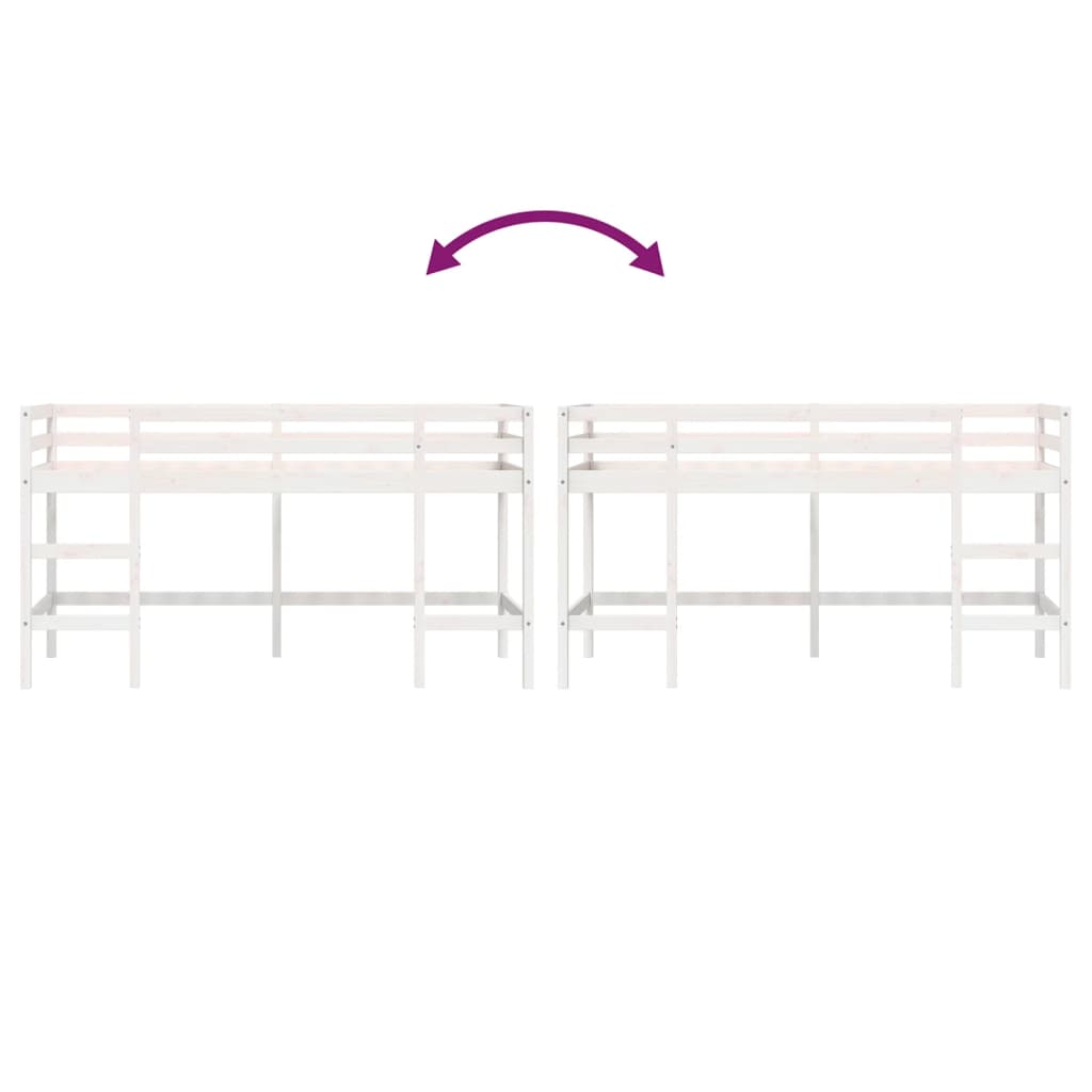 Letto Soppalco con Scala Bambini Bianco 90x200cm Massello Pino