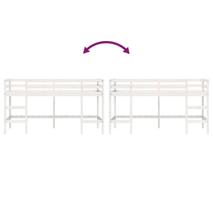 Letto Soppalco con Scala Bambini Bianco 90x200cm Massello Pino