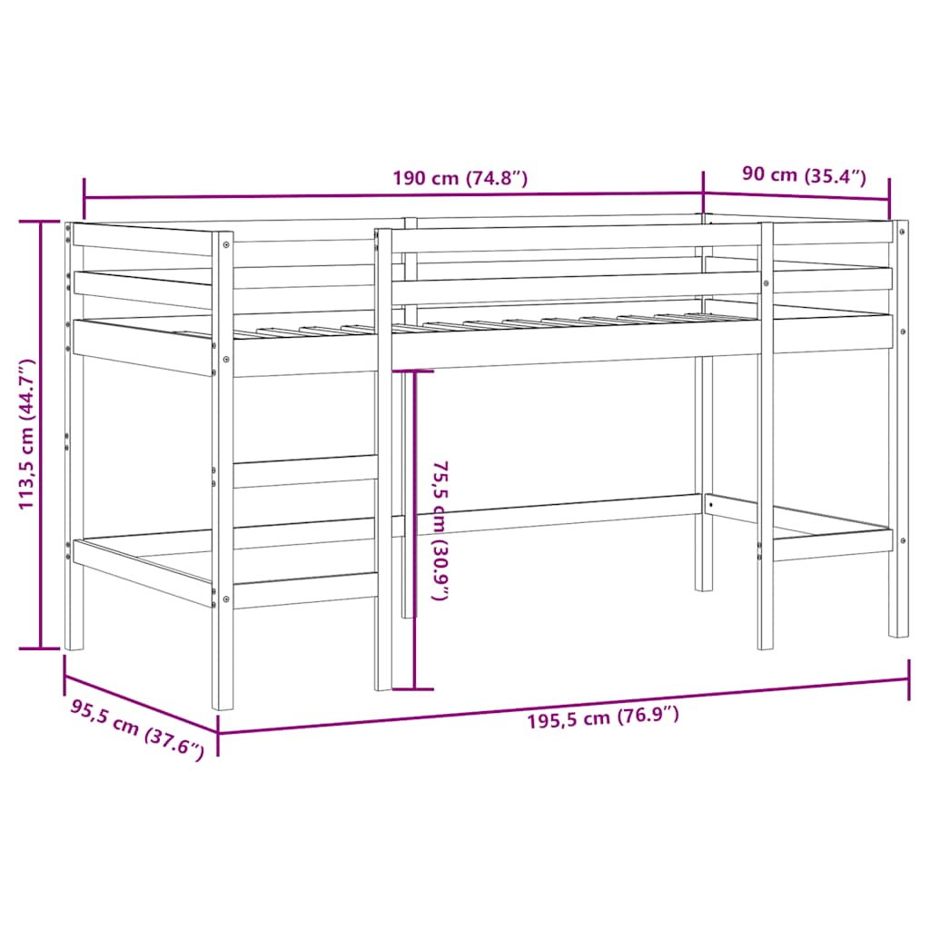 Letto Soppalco con Scala Bambini 90x190 cm Legno Massello Pino | homemem39