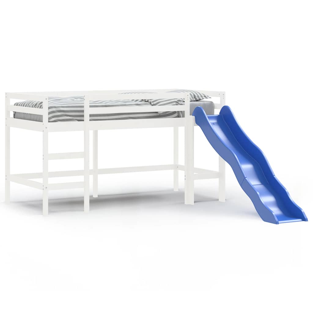 Letto Soppalco Scivolo Bambini Bianco 80x200 cm Massello Pino - homemem39