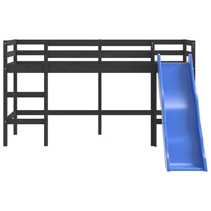Letto Soppalco con Scivolo Bambini Nero 80x200cm Massello Pino - homemem39