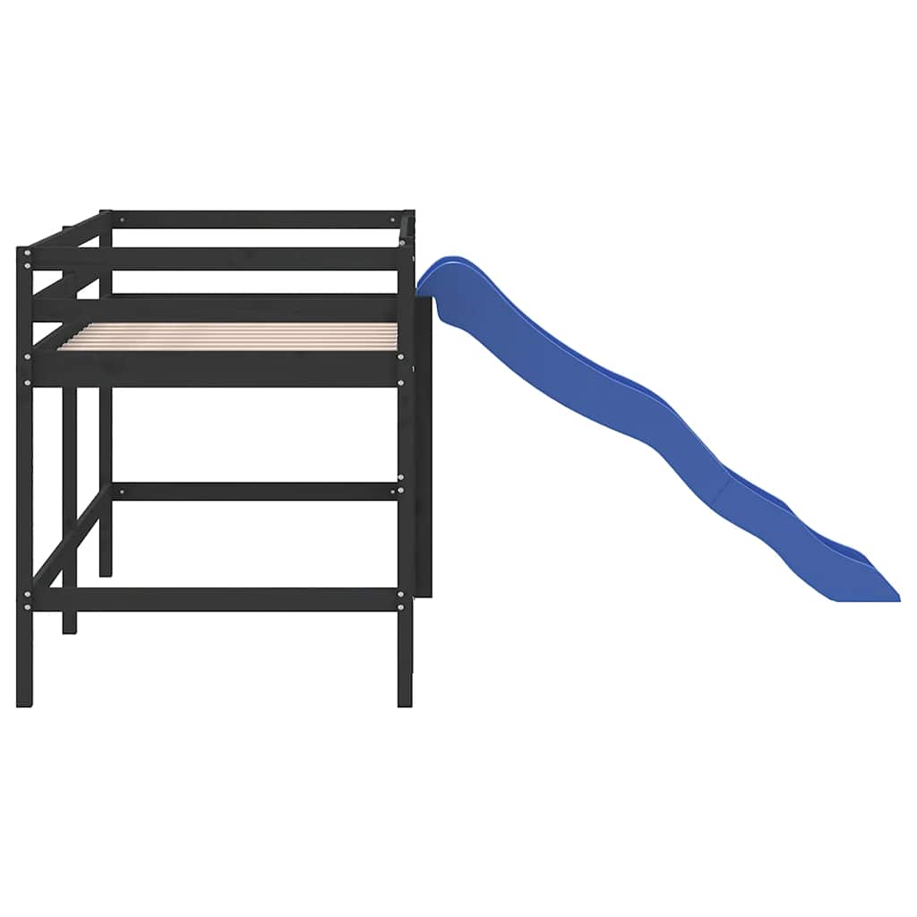 Letto Soppalco con Scivolo Bambini Nero 80x200cm Massello Pino - homemem39