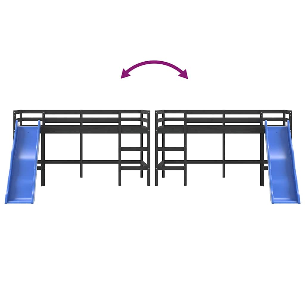 Letto Soppalco con Scivolo Bambini Nero 80x200cm Massello Pino - homemem39