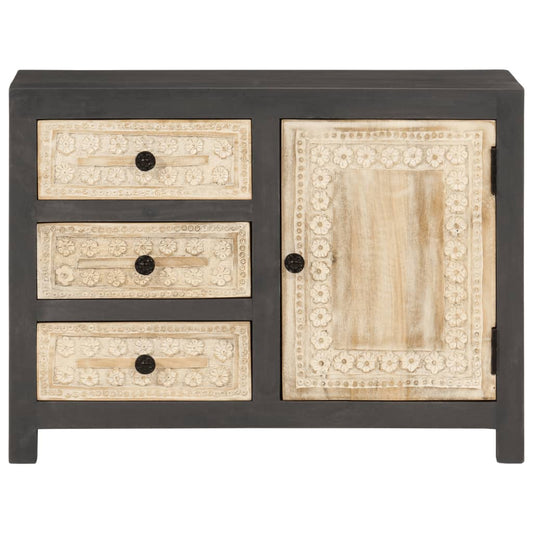 Credenza Bianco e Grigio 75x35x55 cm in Legno Massello di Mango