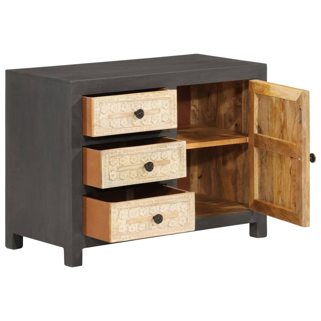 Credenza Bianco e Grigio 75x35x55 cm in Legno Massello di Mango