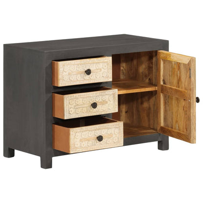 Credenza Bianco e Grigio 75x35x55 cm in Legno Massello di Mango