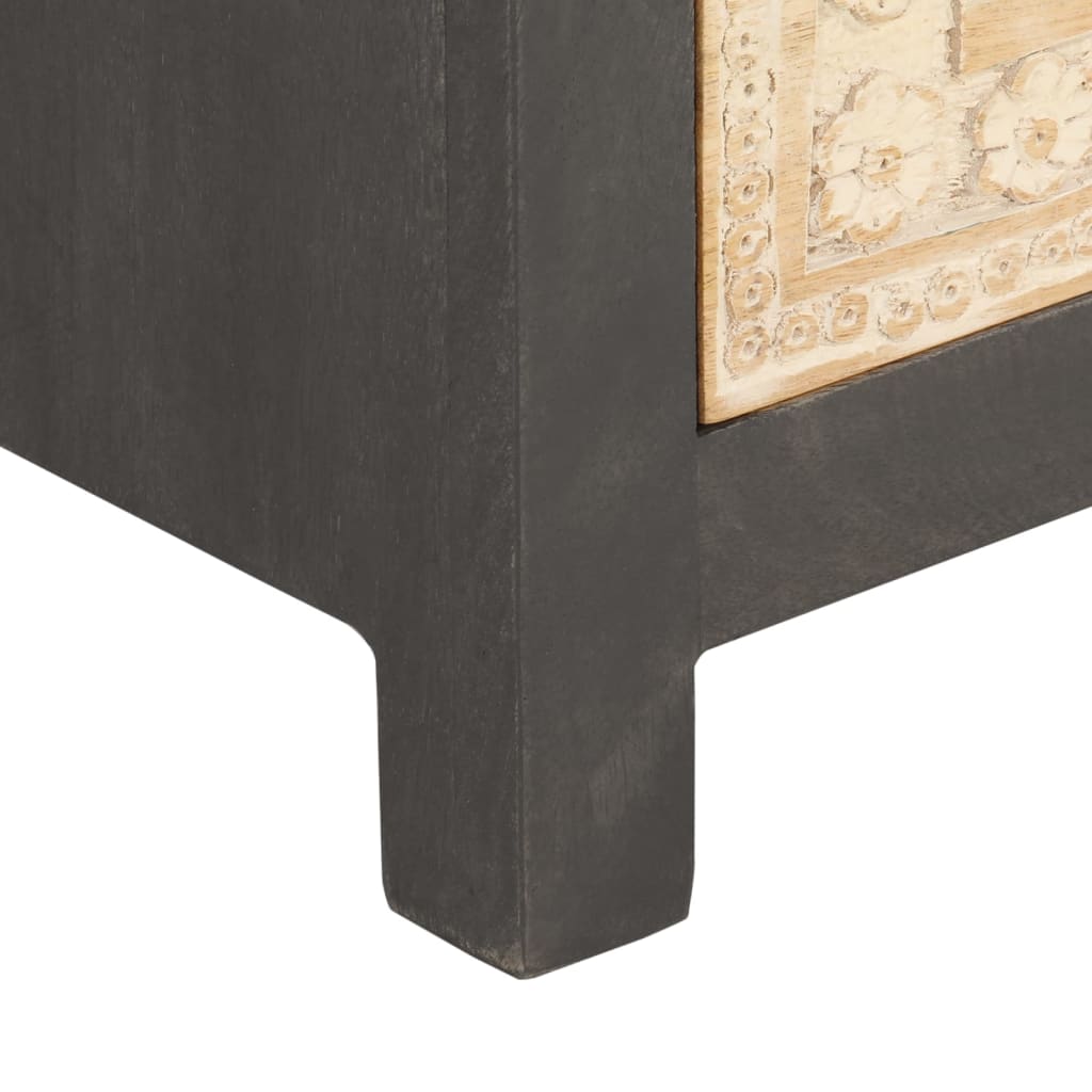 Credenza Bianco e Grigio 75x35x55 cm in Legno Massello di Mango