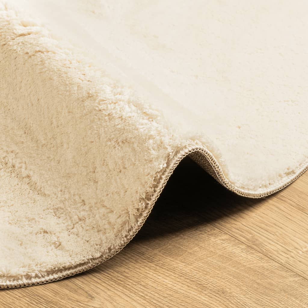Tappeto a Pelo Corto HUARTE Morbido e Lavabile Crema Ø 100 cm - homemem39