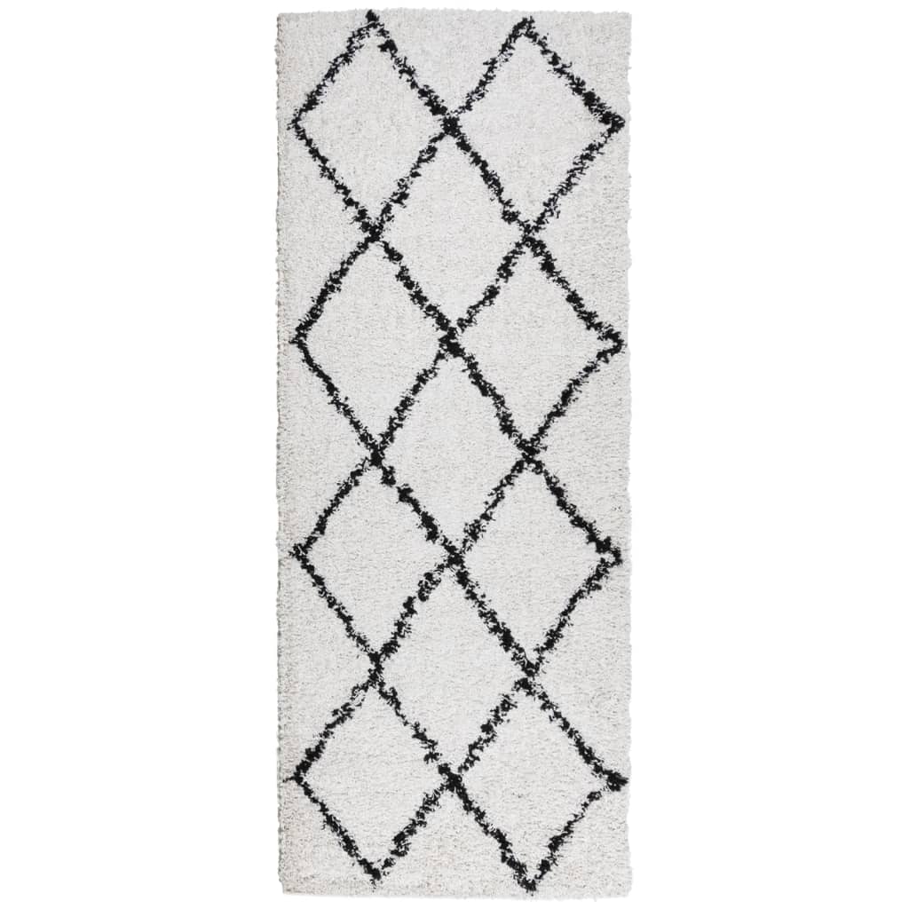 Tappeto Shaggy PAMPLONA a Pelo Lungo Crema e Nero 80x200 cm - homemem39