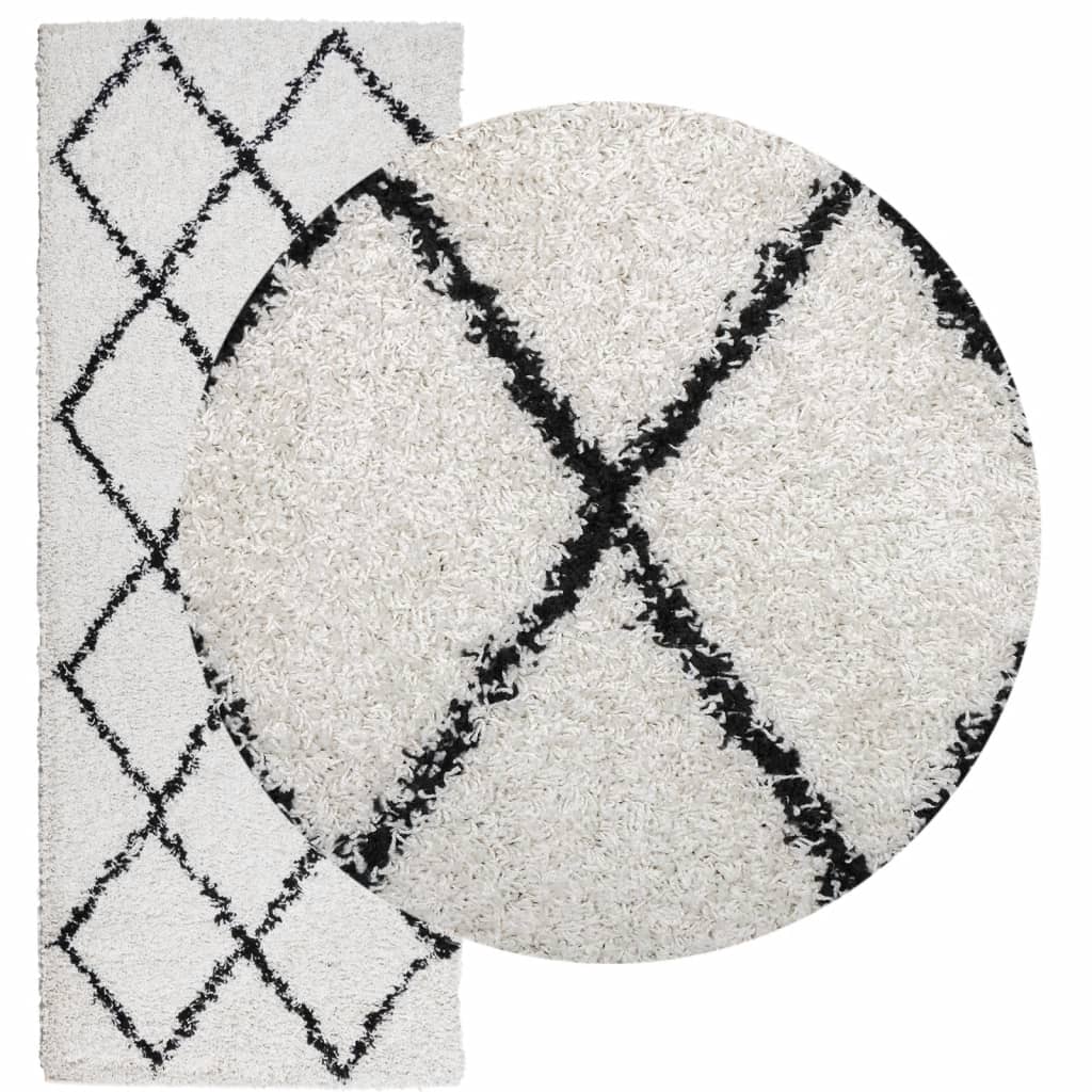 Tappeto Shaggy PAMPLONA a Pelo Lungo Crema e Nero 80x200 cm - homemem39