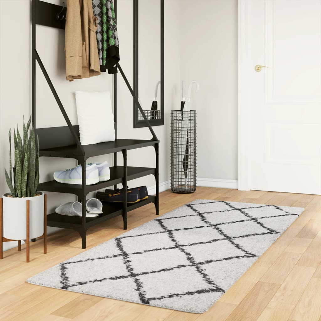 Tappeto Shaggy PAMPLONA a Pelo Lungo Crema e Nero 80x200 cm - homemem39