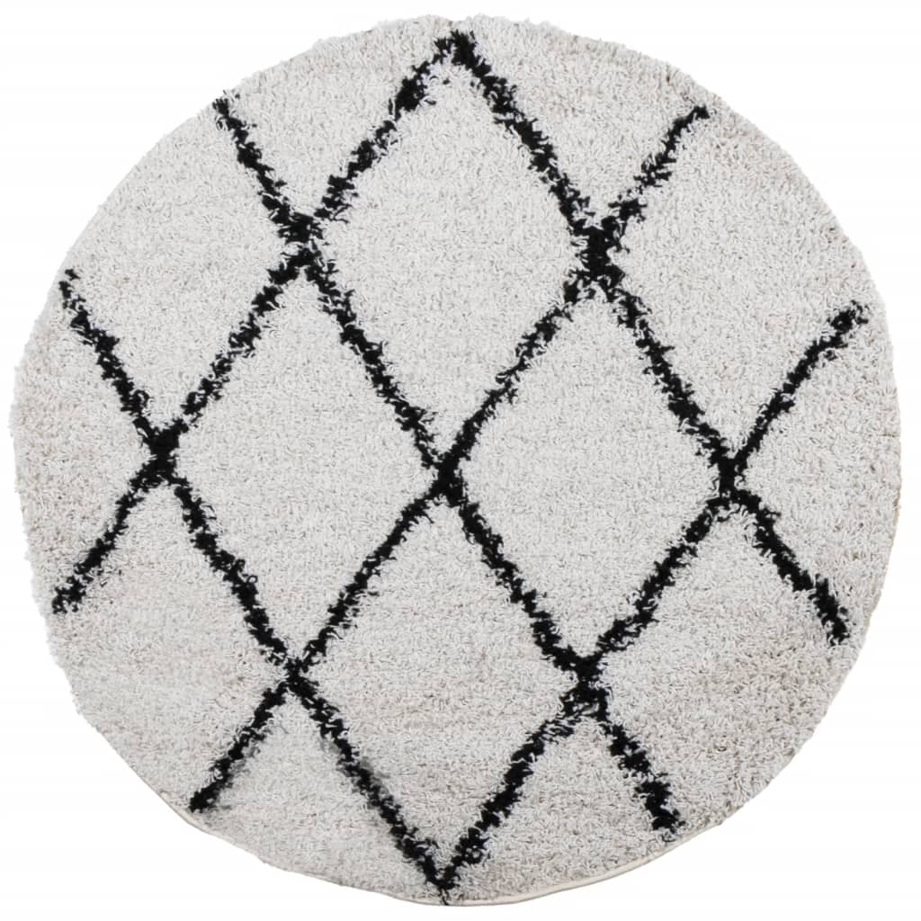 Tappeto Shaggy PAMPLONA a Pelo Lungo Crema e Nero Ø 200 cm - homemem39
