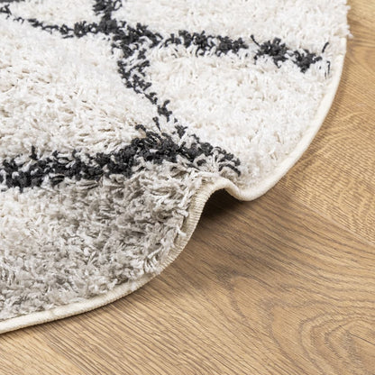Tappeto Shaggy PAMPLONA a Pelo Lungo Crema e Nero Ø 200 cm - homemem39