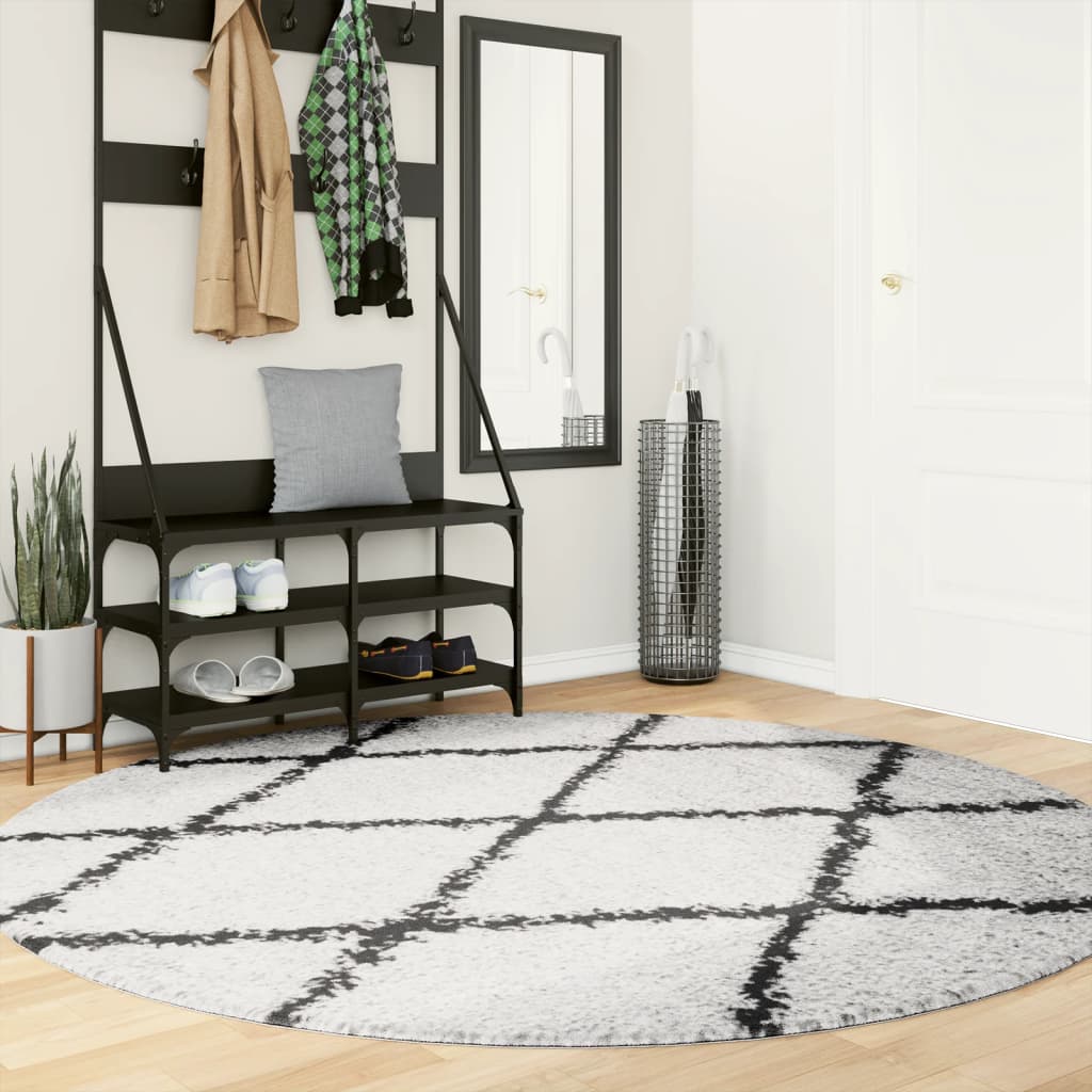 Tappeto Shaggy PAMPLONA a Pelo Lungo Crema e Nero Ø 200 cm - homemem39