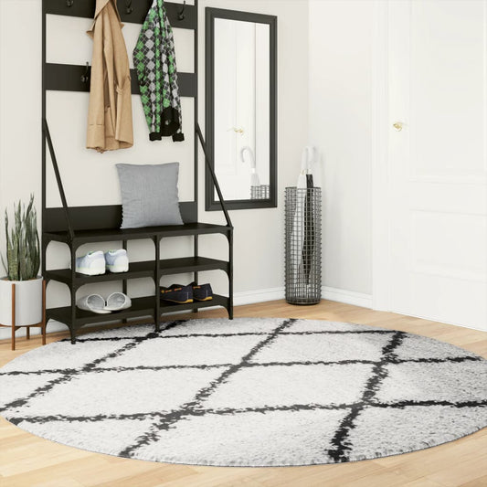 Tappeto Shaggy PAMPLONA a Pelo Lungo Crema e Nero Ø 200 cm - homemem39