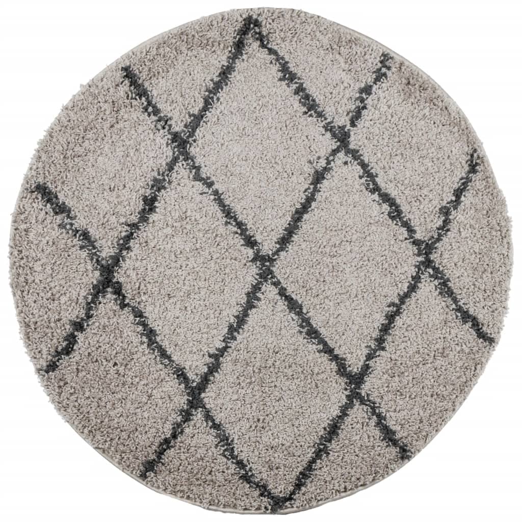 Tappeto Shaggy PAMPLONA a Pelo Lungo Beige e Antracite Ø 100 cm - homemem39