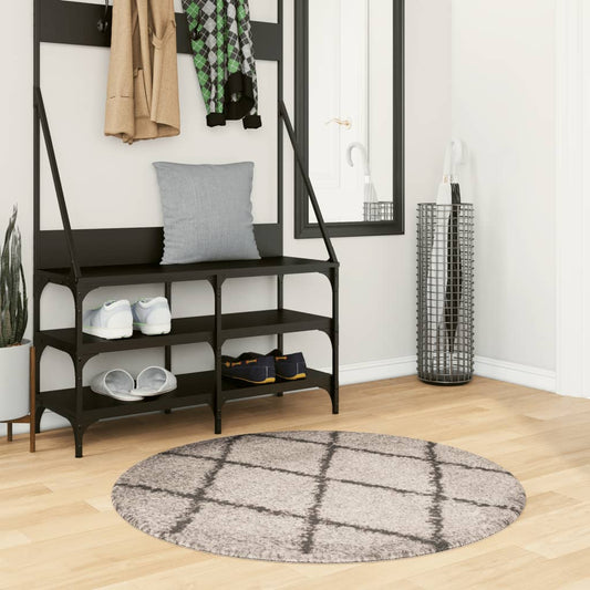 Tappeto Shaggy PAMPLONA a Pelo Lungo Beige e Antracite Ø 100 cm - homemem39