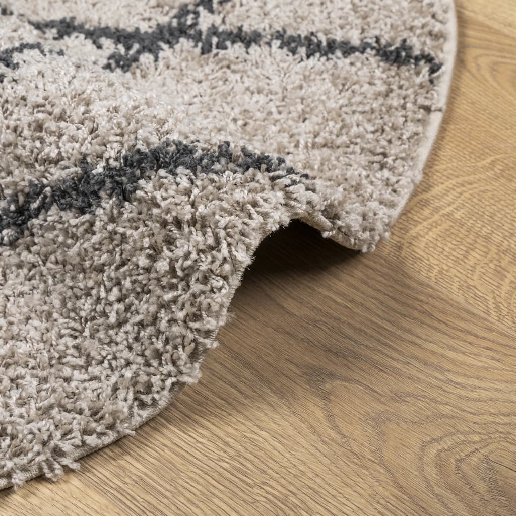 Tappeto Shaggy PAMPLONA a Pelo Lungo Beige e Antracite Ø 120 cm - homemem39