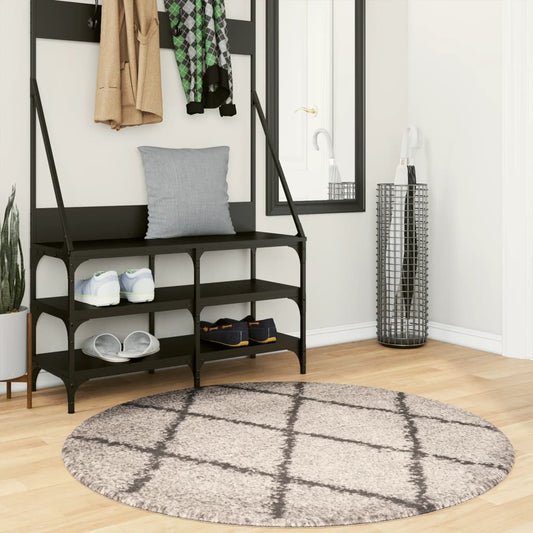 Tappeto Shaggy PAMPLONA a Pelo Lungo Beige e Antracite Ø 120 cm - homemem39