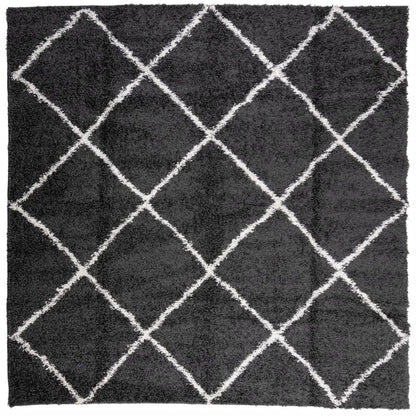 Tappeto Shaggy PAMPLONA a Pelo Lungo Nero e Crema 120x120 cm