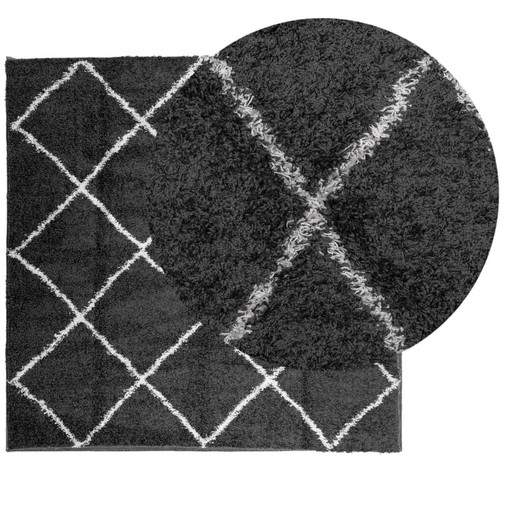 Tappeto Shaggy PAMPLONA a Pelo Lungo Nero e Crema 120x120 cm