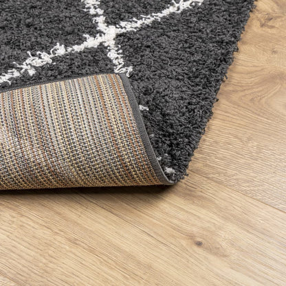 Tappeto Shaggy PAMPLONA a Pelo Lungo Nero e Crema 120x120 cm