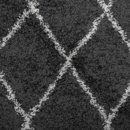 Tappeto Shaggy PAMPLONA a Pelo Lungo Nero e Crema 120x120 cm