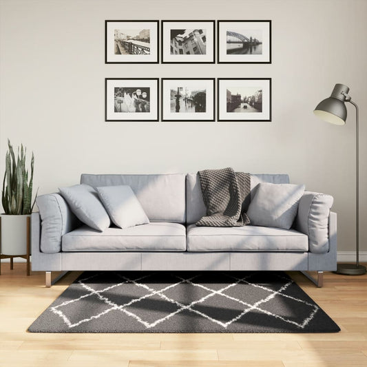 Tappeto Shaggy PAMPLONA a Pelo Lungo Nero e Crema 120x120 cm - homemem39