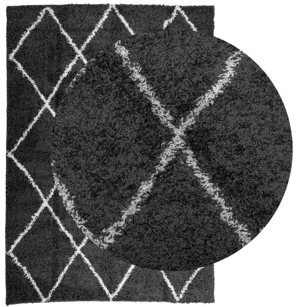 Tappeto Shaggy PAMPLONA a Pelo Lungo Nero e Crema 120x170 cm - homemem39
