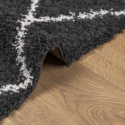 Tappeto Shaggy PAMPLONA a Pelo Lungo Nero e Crema 120x170 cm - homemem39