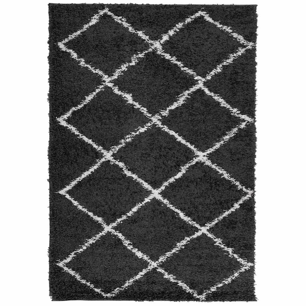 Tappeto Shaggy PAMPLONA a Pelo Lungo Nero e Crema 140x200 cm