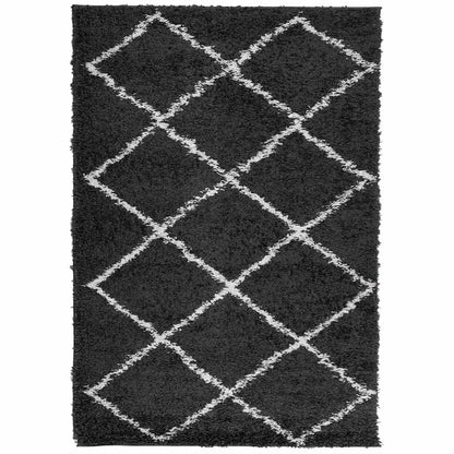Tappeto Shaggy PAMPLONA a Pelo Lungo Nero e Crema 140x200 cm