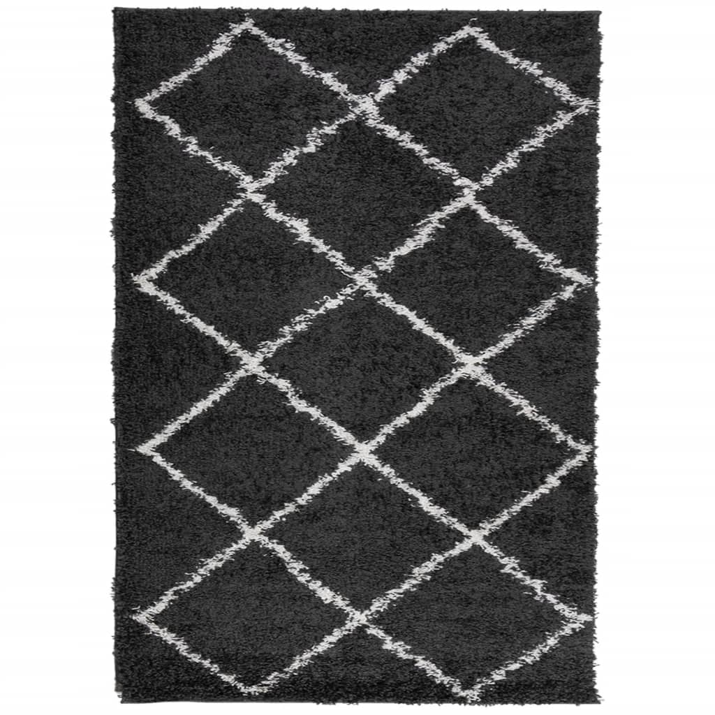 Tappeto Shaggy PAMPLONA a Pelo Lungo Nero e Crema 140x200 cm - homemem39
