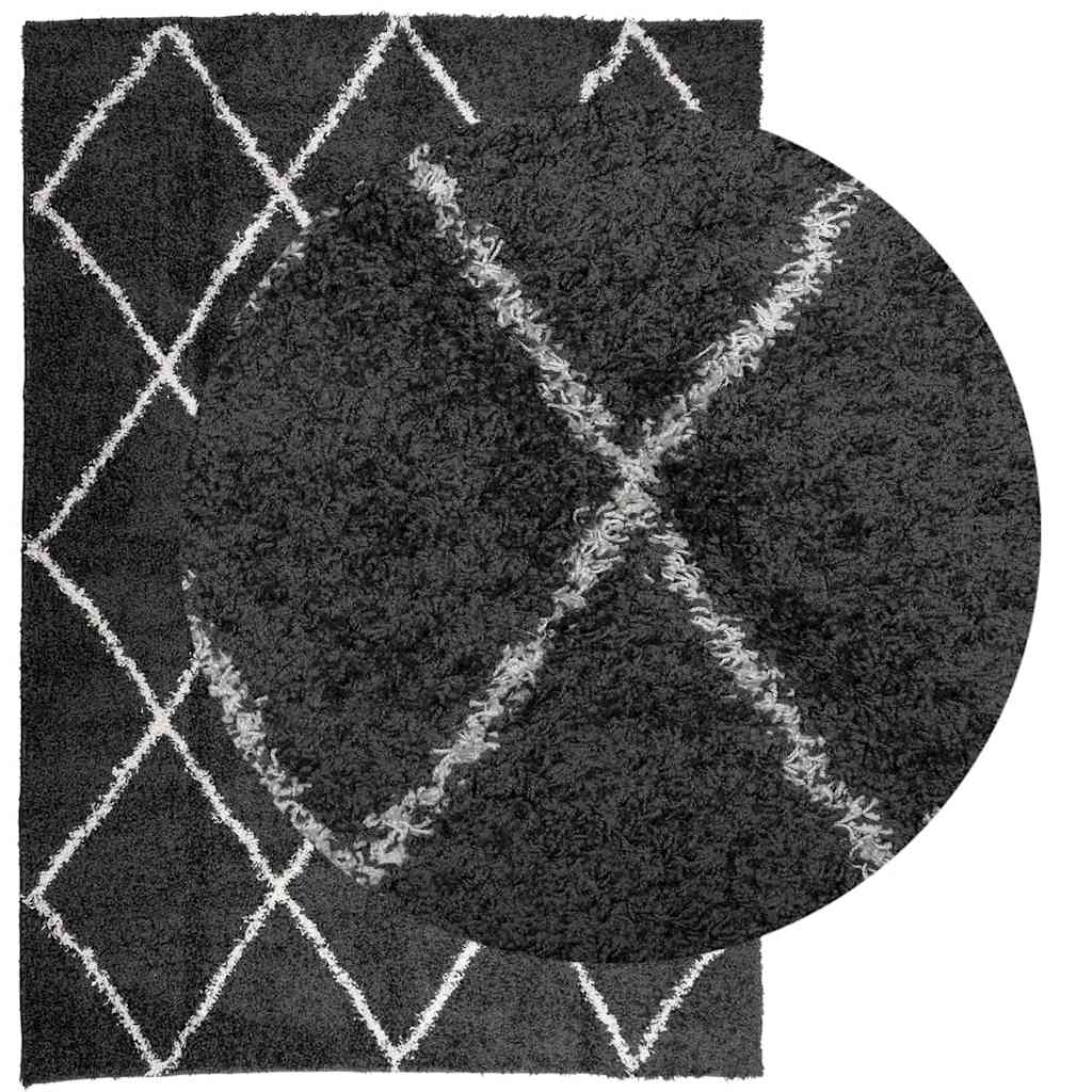Tappeto Shaggy PAMPLONA a Pelo Lungo Nero e Crema 140x200 cm | homemem39