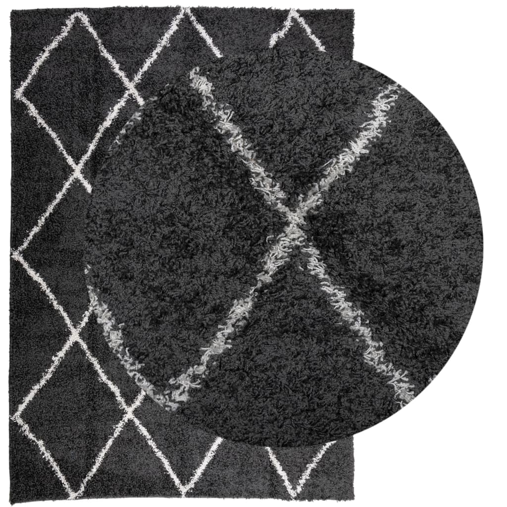 Tappeto Shaggy PAMPLONA a Pelo Lungo Nero e Crema 140x200 cm - homemem39
