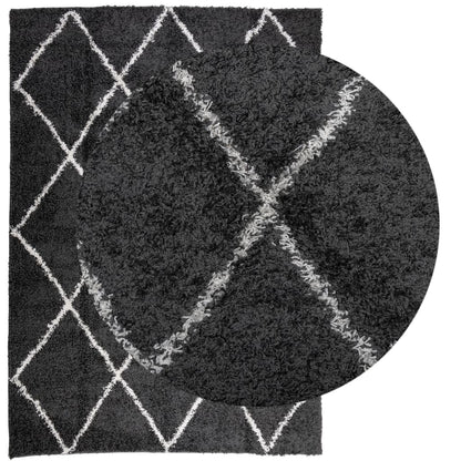Tappeto Shaggy PAMPLONA a Pelo Lungo Nero e Crema 140x200 cm - homemem39