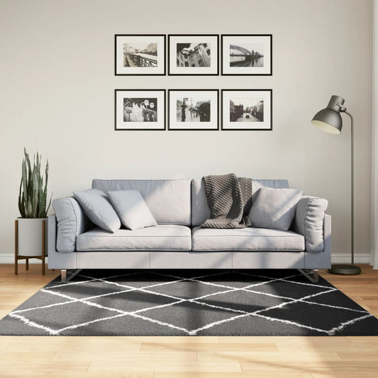 Tappeto Shaggy PAMPLONA a Pelo Lungo Nero e Crema 160x160 cm - homemem39