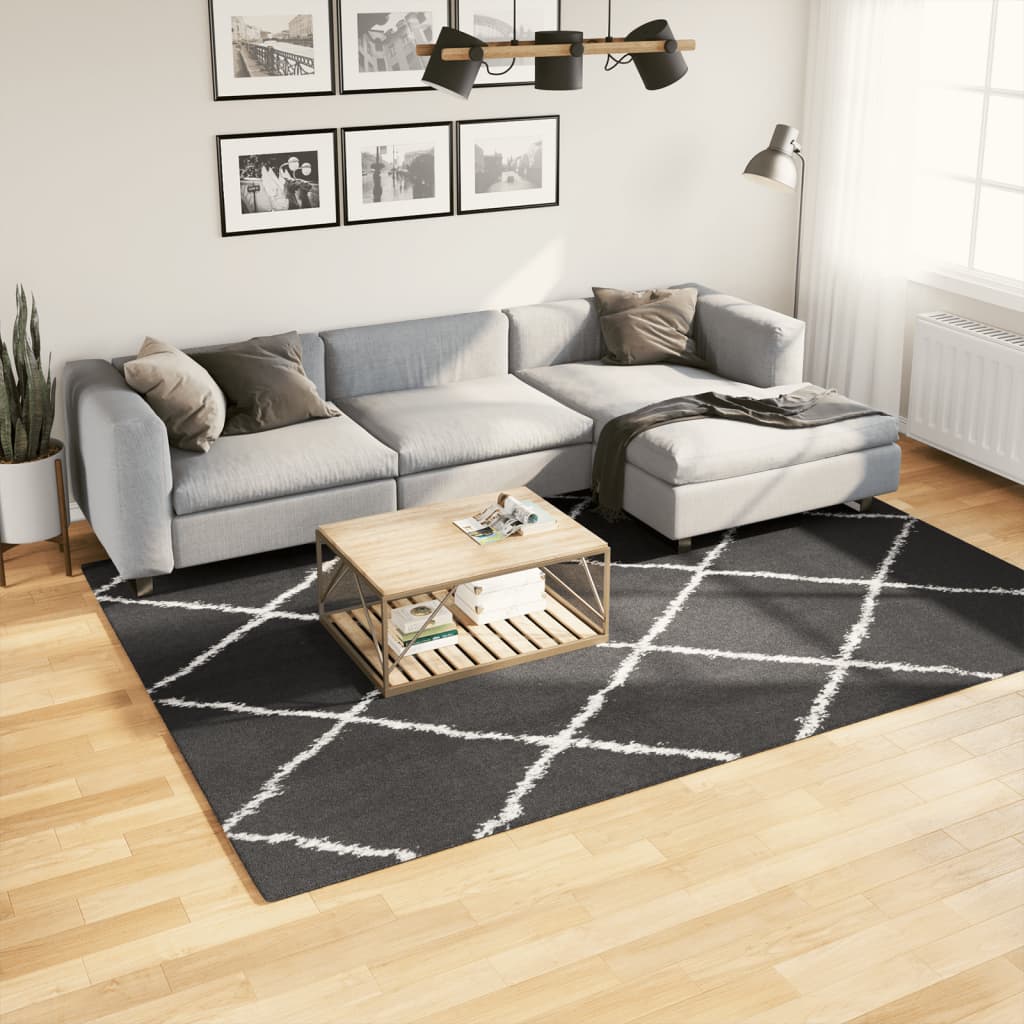 Tappeto Shaggy PAMPLONA a Pelo Lungo Nero e Crema 200x280 cm - homemem39