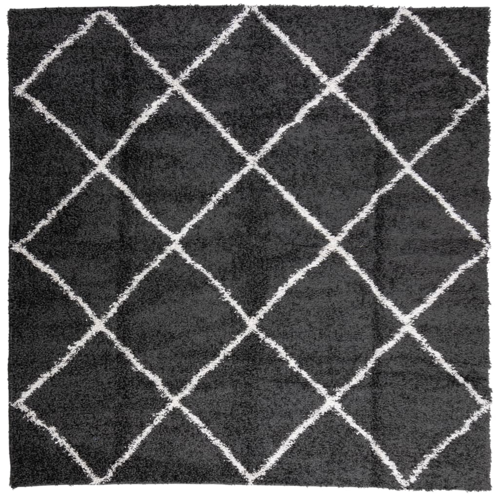 Tappeto Shaggy PAMPLONA a Pelo Lungo Nero e Crema 240x240 cm - homemem39